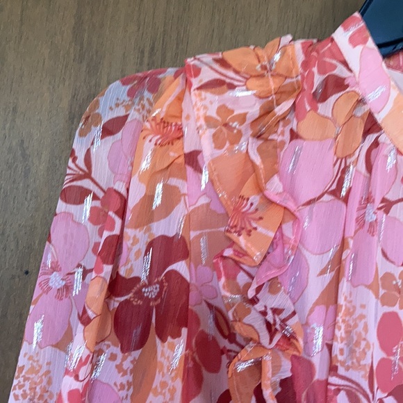 Relist9/28 LC Lauren Conrad floral print dress ruffle & metallic details boho XS - Picture 7 of 17